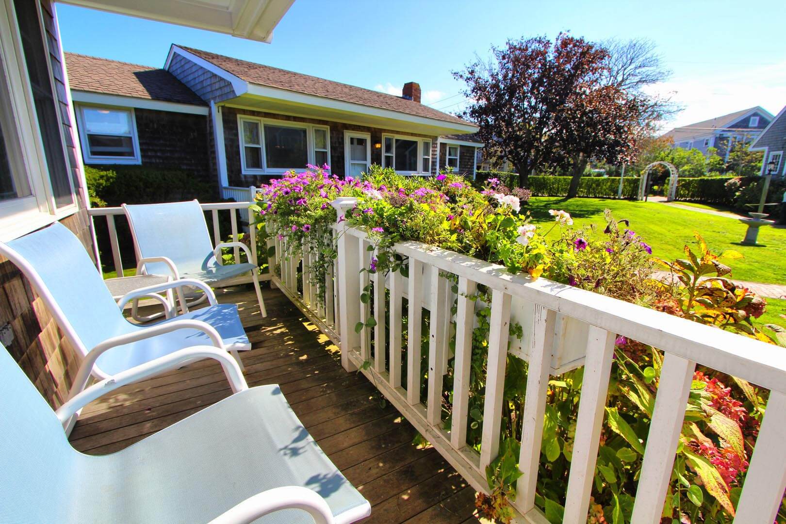 A relaxing view from the patio deck at VRI's Brant Point Courtyard in Massachusetts.